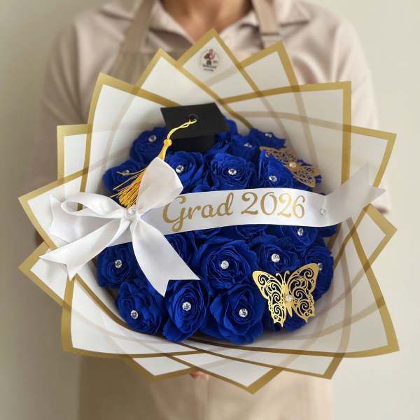 Grad 2026 Graduation Bouquet Blue Roses