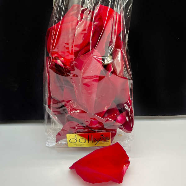 Wrapped red rose petals in clear plastic packaging