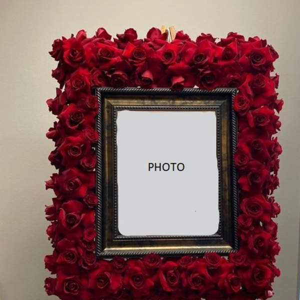 Red rose frame surrounding a central photo opening