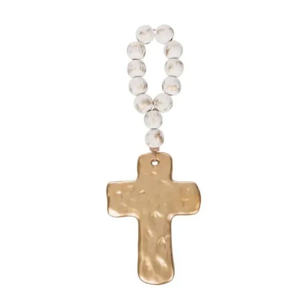 Wooden Beads with Gold Cross