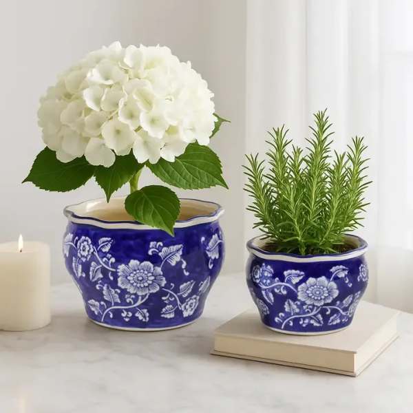 Blue and White Ceramic Container