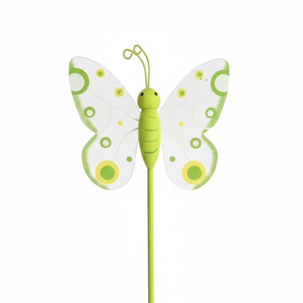 Decorative green butterfly pick with a long stem