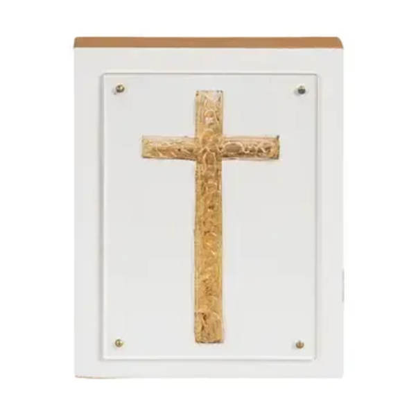 Wooden Block with Gold Cross