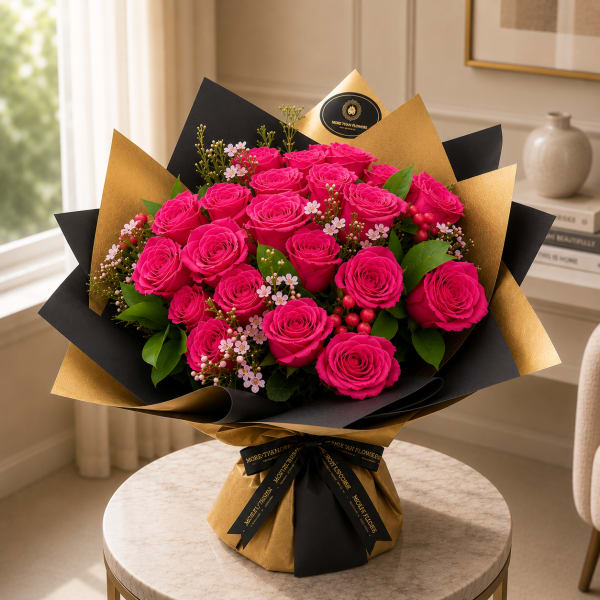 2 Dozen Handheld Bouquet - Hot Pink