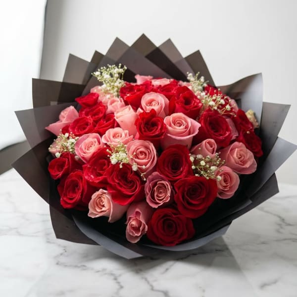 50 Pink and Red Roses Bouquet