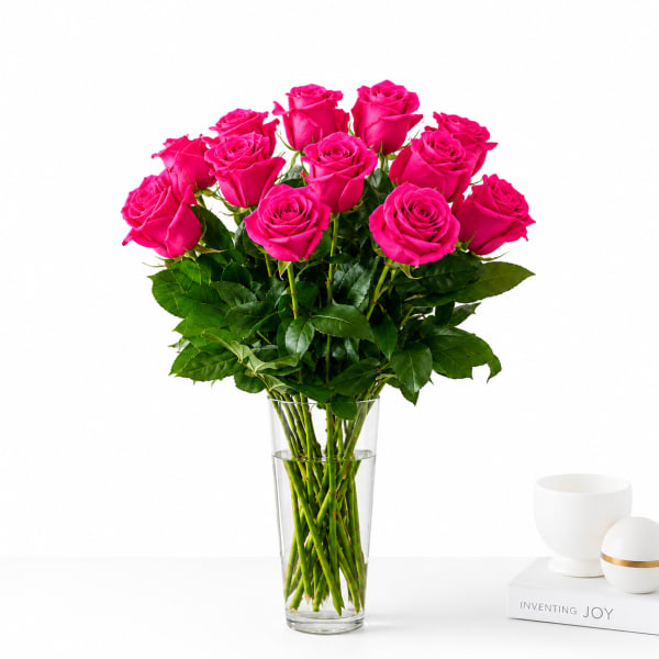 18 Hot Pink Roses