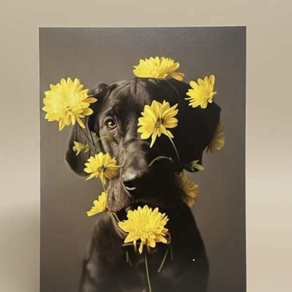 Animal lover card Dog with flowers