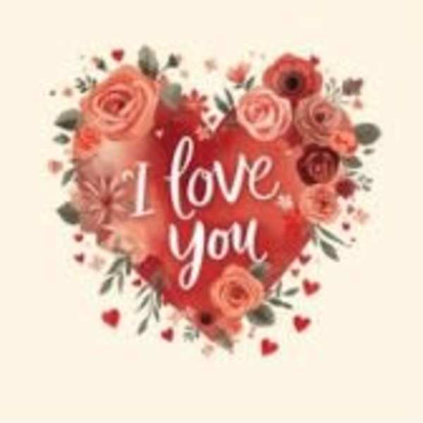 Heart-shaped floral graphic with roses and the words I love you