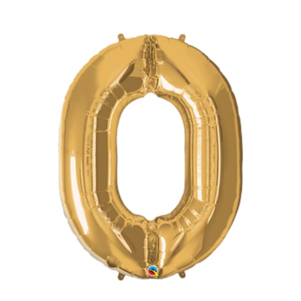 Gold foil balloon shaped like the number 0