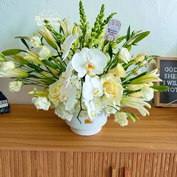 Elegant White Orchid & Lily Arrangement