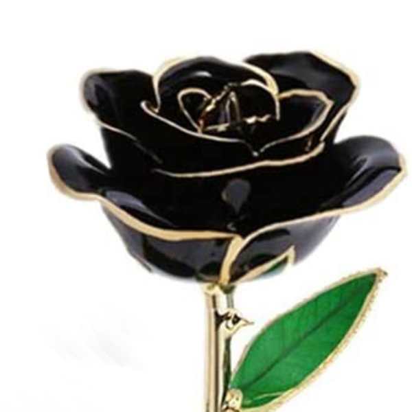 Black rose-shaped pin with a green leaf