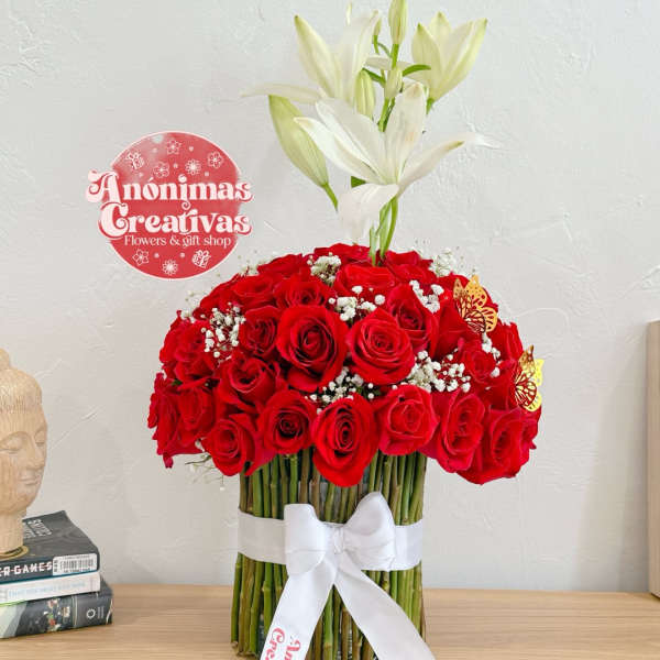 75 Red Roses & White Lilies Luxury Arrangement
