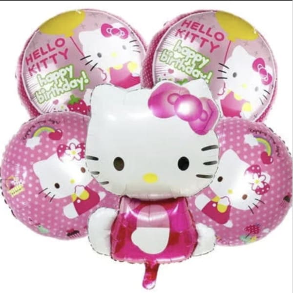 Hello Kitty birthday balloon bouquet in pink and white