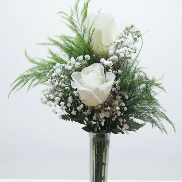 Two White Roses in Bud Vase