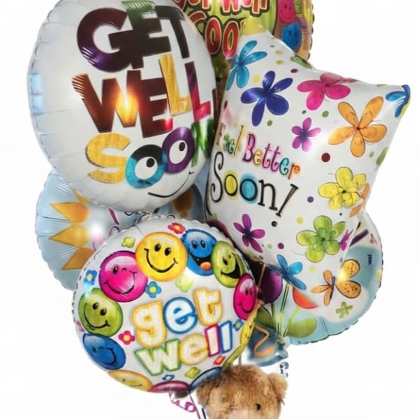 Get Well Wishes Balloons & Bear Bouquet