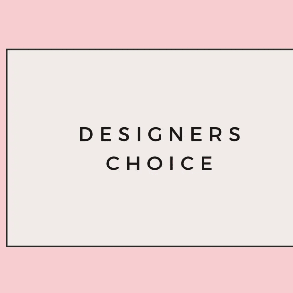 Pink card with the words "Designers Choice"