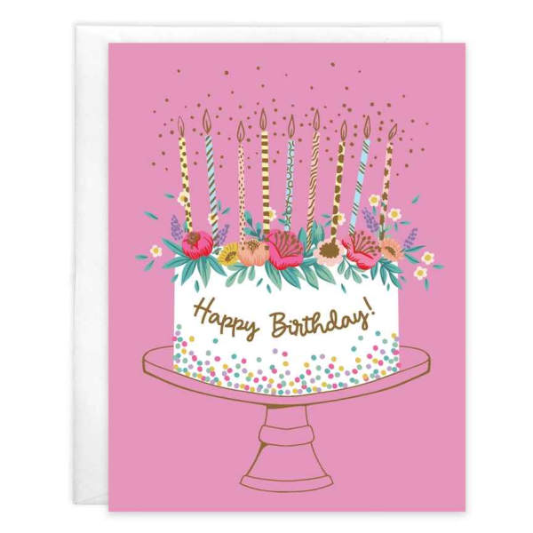 Birthday Greeting Card - Flower Birthday Cake