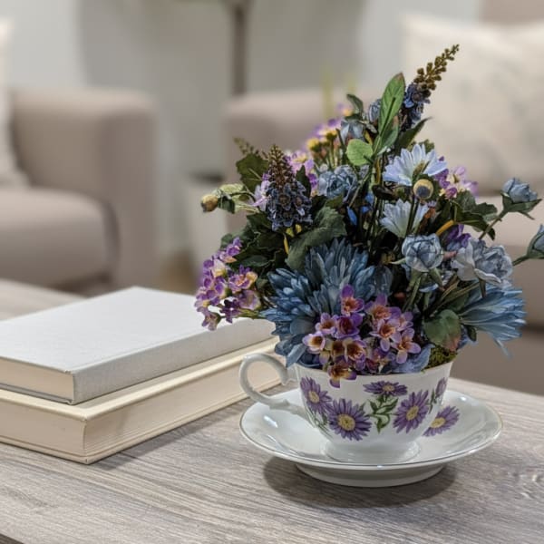 Pourcelain and Petals Silk Teacup Arrangement