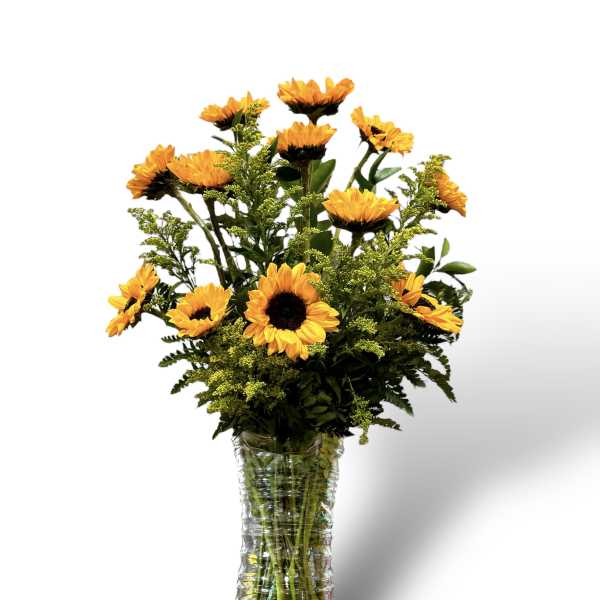 Sunflower bouquet in a clear glass vase