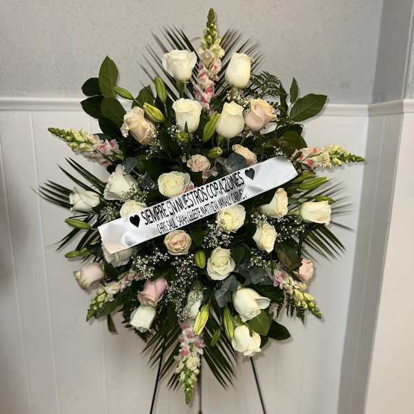 PINK AND WHITE FUNERAL STAND