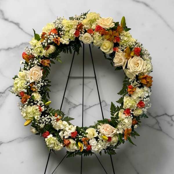 Orange and White Standing Wreath