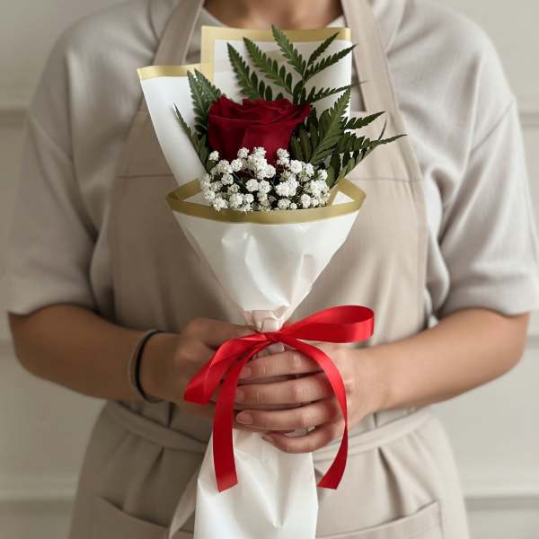 Classic Single Rose Wrap With Greenery