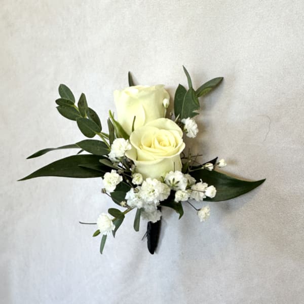 White Spray Rose Prom Boutonniere
