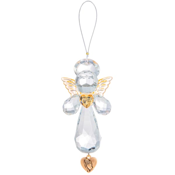 Crystal angel ornament with gold wings and a heart charm