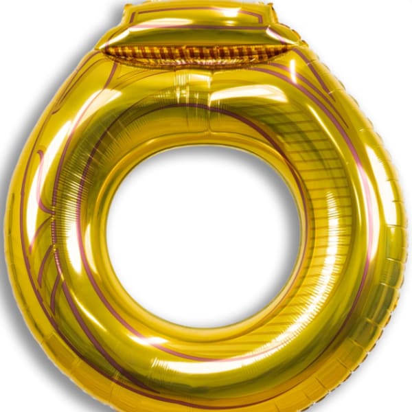 Gold foil balloon shaped like the letter O