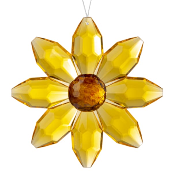 Yellow crystal flower ornament with a hanging loop