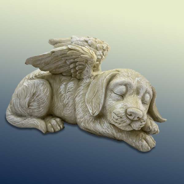 Sleeping dog figurine with angel wings