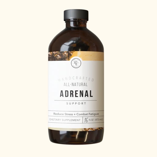 Amber bottle labeled Adrenal Support dietary supplement