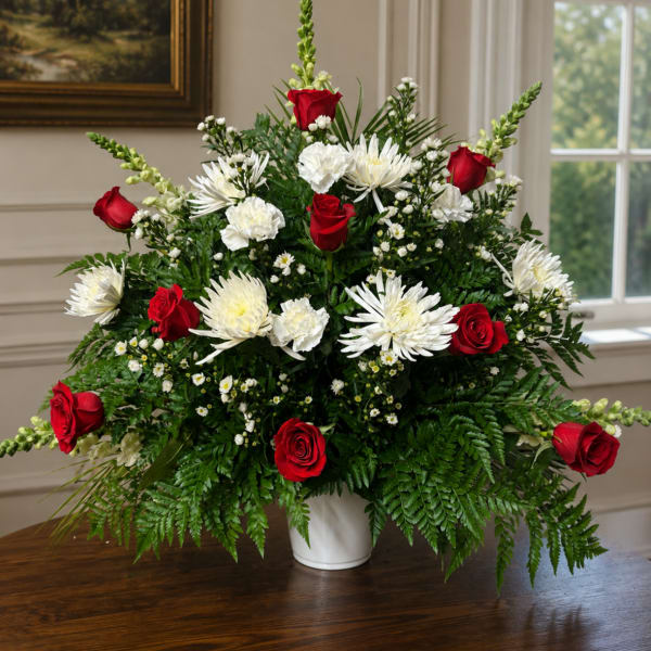 Red And White Funeral Arrangement