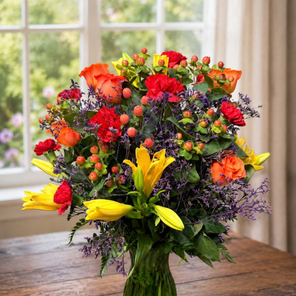 Orange Rose and Yellow Lily Mix