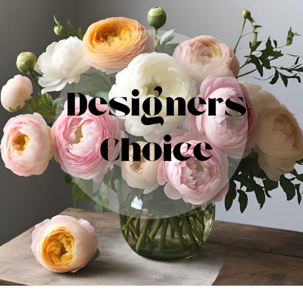 Bouquet of pastel ranunculus in a glass vase
