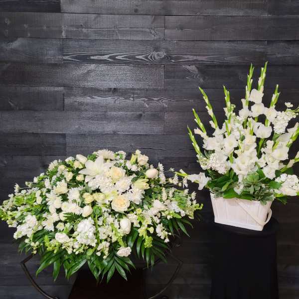 White Tribute Casket Spray & Basket