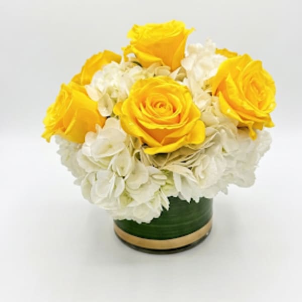 White Hydrangea and Yellow Roses