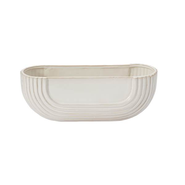 Cream oval ceramic planter with ribbed sides
