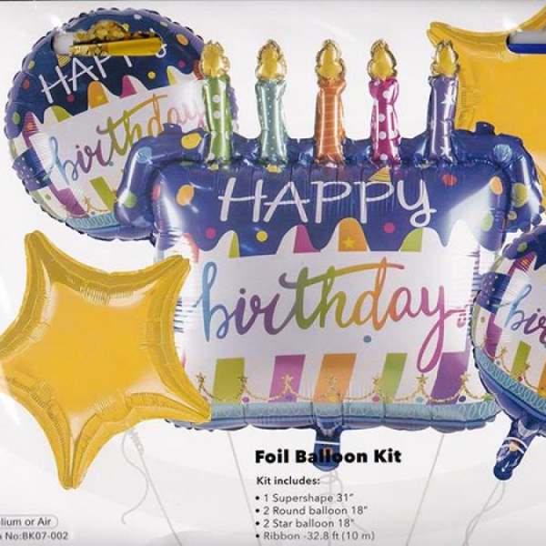 Birthday foil balloon kit with cake and star balloons