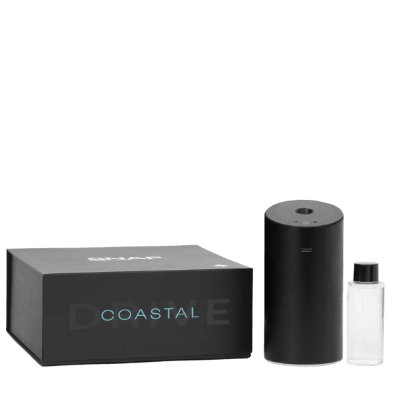 Black diffuser set with a box, cylindrical diffuser, and small bottle