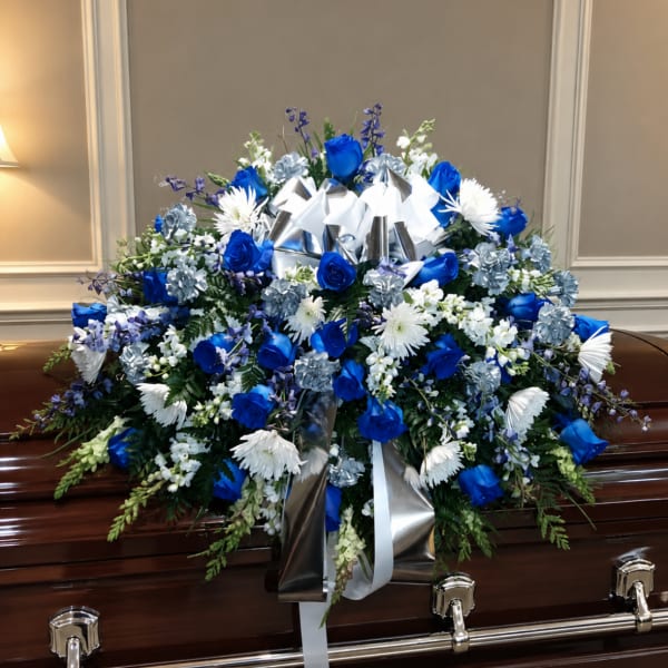 Blue And White Casket Spray