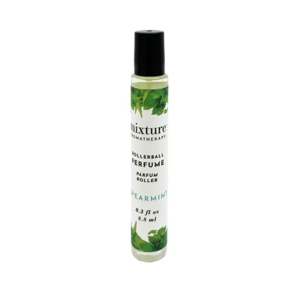Peppermint rollerball perfume bottle with black cap