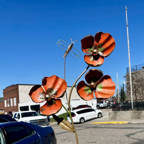 Orange Metal Flower Garden Stake
