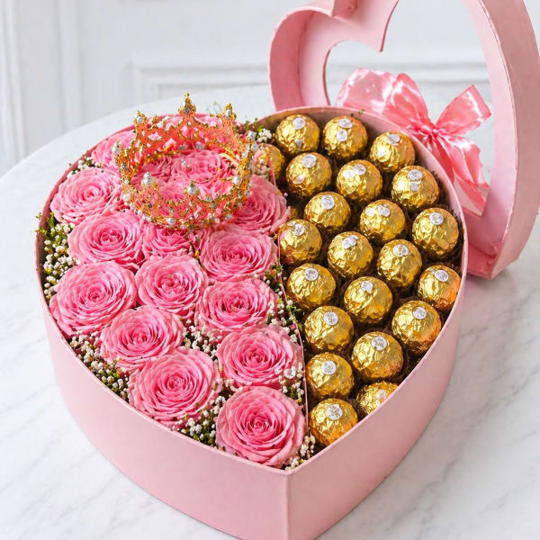 Luxury Pink & Chocolate Heart Box