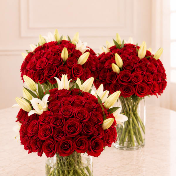 100 Red Roses with Lilies
