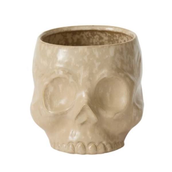 Beige skull-shaped ceramic planter or vase