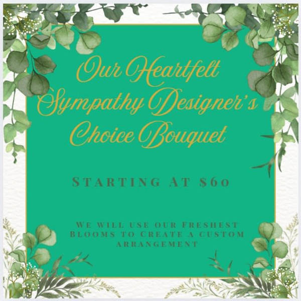 Green sympathy bouquet sign with leafy border and gold text