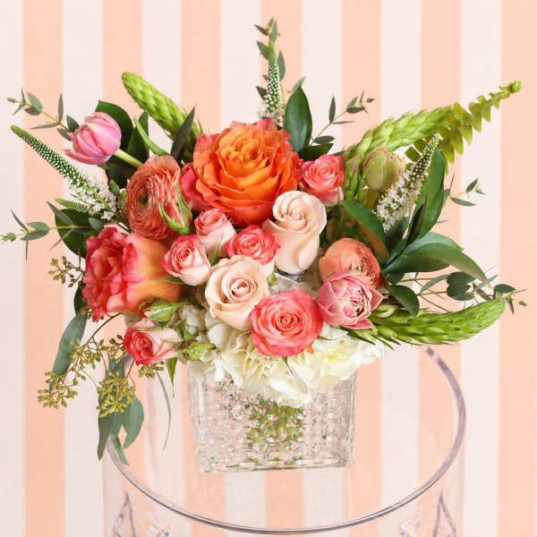 Peach & Coral Garden | DFW Local Florist (Cube Vase Only)