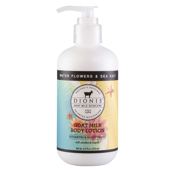 Bottle of goat milk body lotion with a pump dispenser