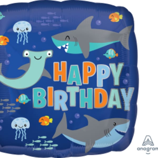 18" Happy Birthday Sharks Foil Balloon